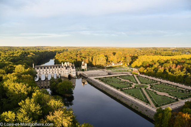 A view of Chenonceau Castle over the river Cher in the Loire Valley