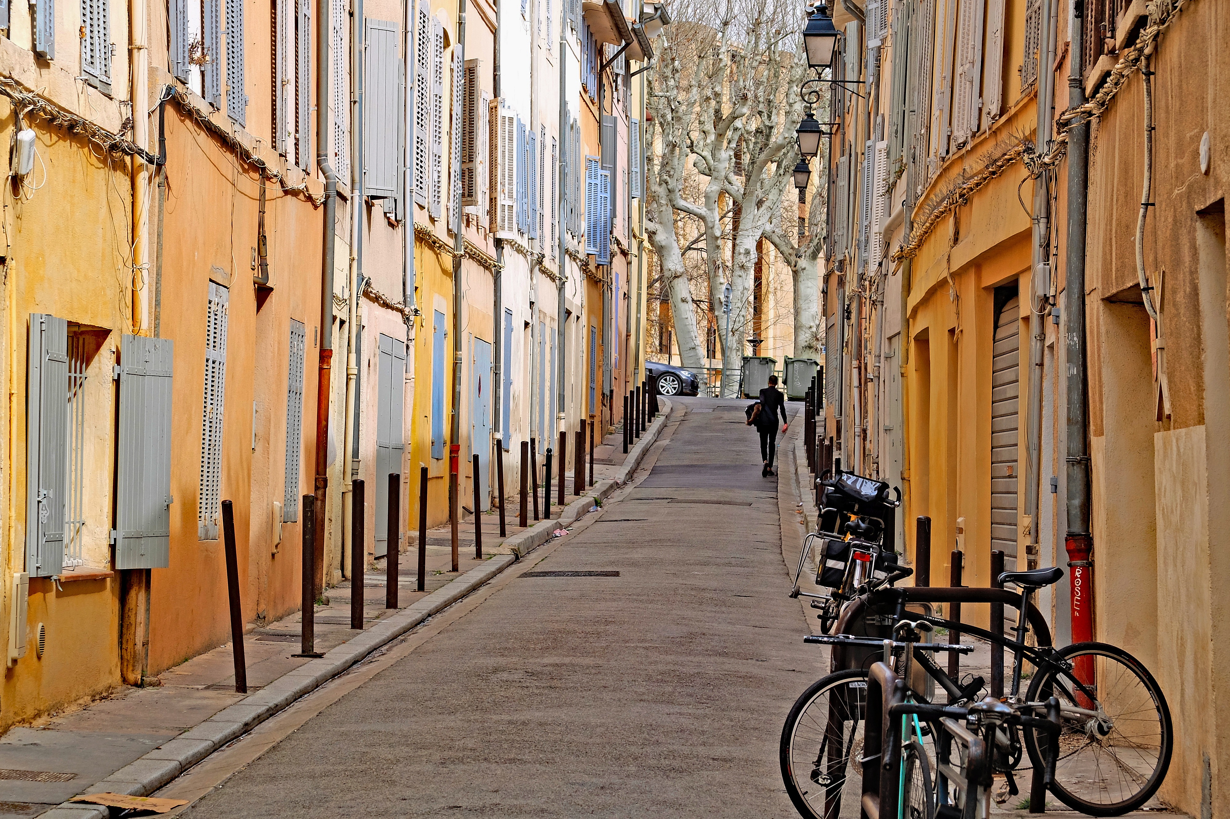A beautiful pastel-colored street in Aix-en-Provence, France