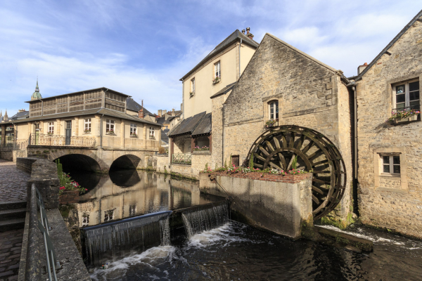 An old waterwheel in Bayeux, Normandy