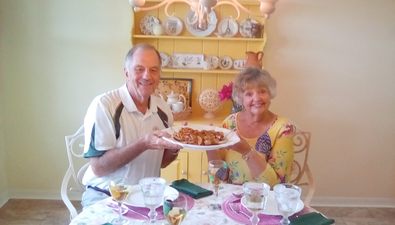 Judy and Larry ready to enjoy the Normandy Chicken