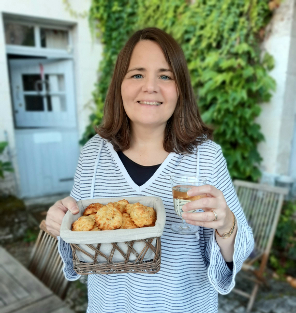 Laura with French cheese puffs, gougeres