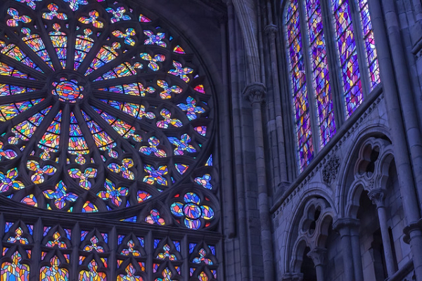 Stained glass windows at St Malo Cathedral in Brittany