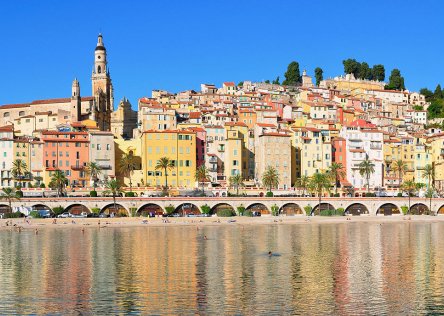 The colorful pastel buildings in Menton on the French Riviera