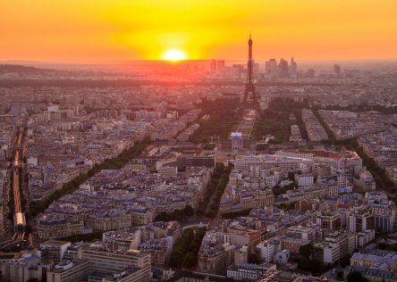 View of Paris and the Eiffel Tower at sunset