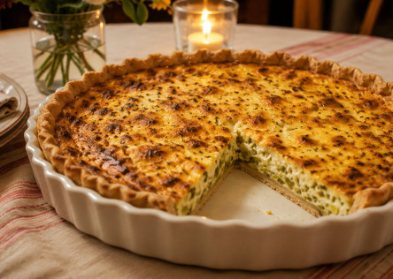 leek ricotta and gruyere tart on a dining table
