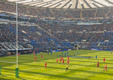 Rugby match - view of field and teams