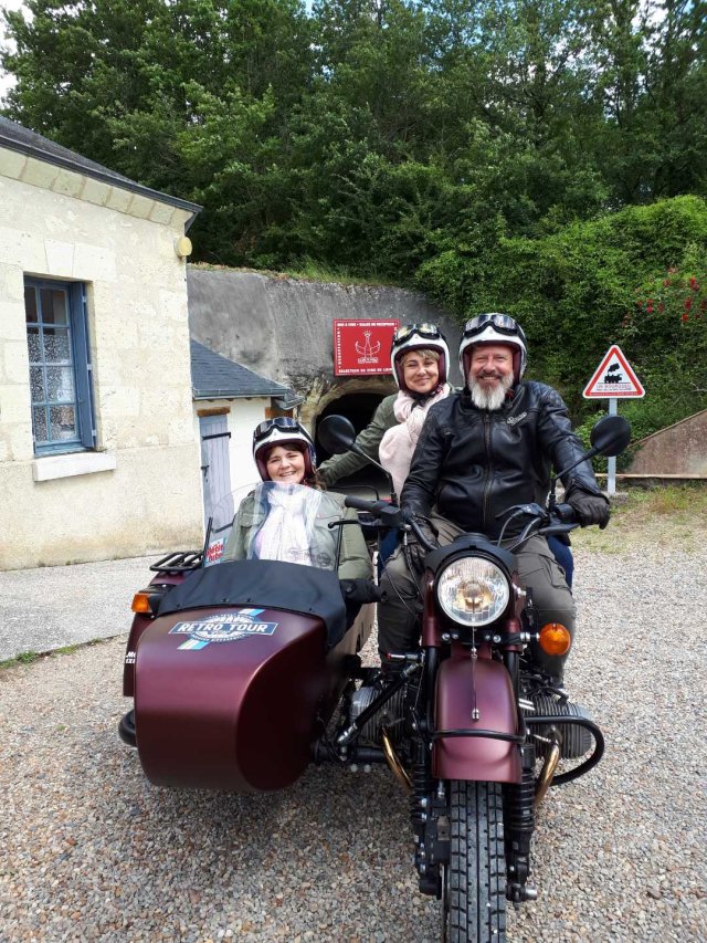 Emilie & Laura with Fred on the sidecar