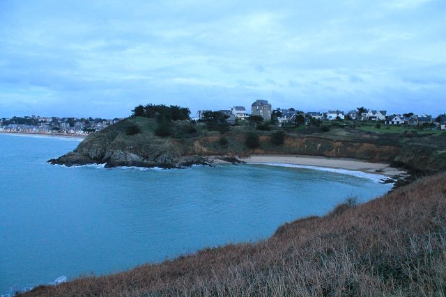 View of Anse du Pisso beach in Brittany in the evening