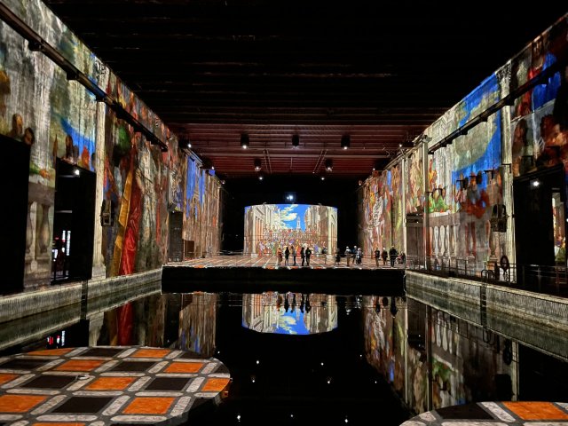 Digital art projections in a former submarine base in Bordeaux
