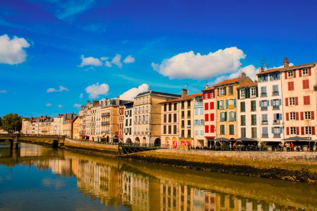 Bayonne Colorful buildings by the river in Bayonne in the French Basque Country