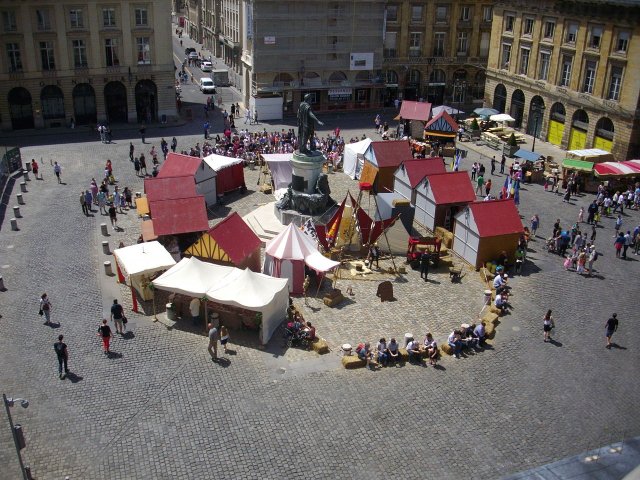 Birds eye view of festivities at the Joan of Arc Festival at the Place Royale in Reims