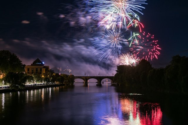 Fireworks over the Loire river near Tours
