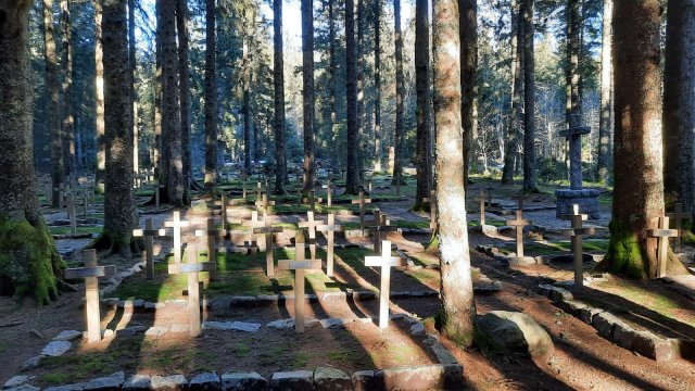 The war graves of WWI French soldiers in the Vosges mountains in eastern France