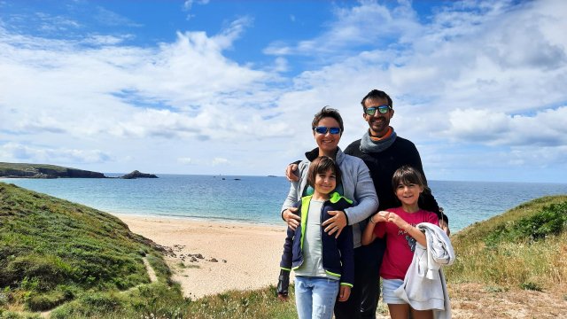 France Just For You Founder Emilie with her husband and two daughters on Houat Island in Brittany