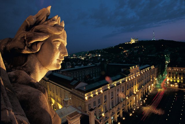 View of Lyon from above at night