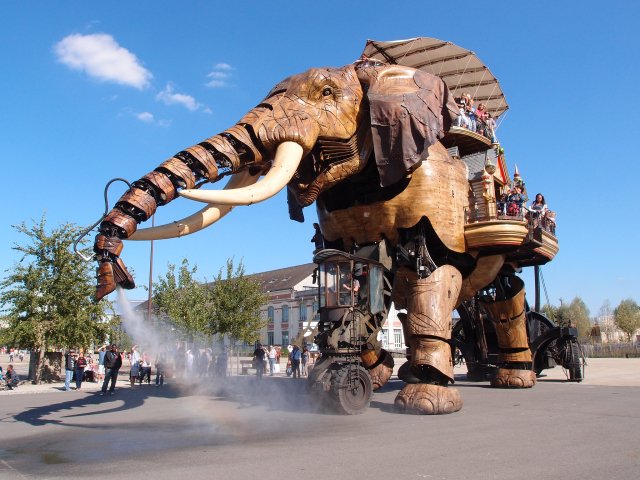 The mechanical giant elephant at the Machines de L'Ile theme park in Nantes