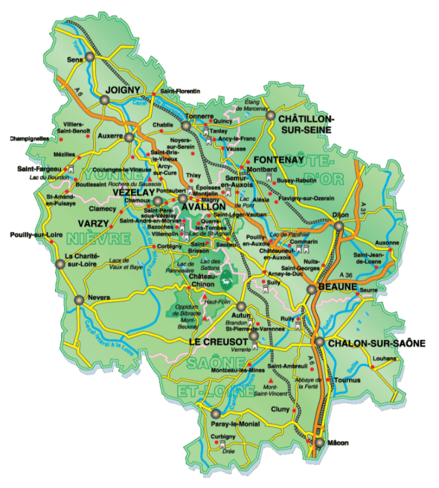 Map of Burgundy, France Map of Burgundy, France