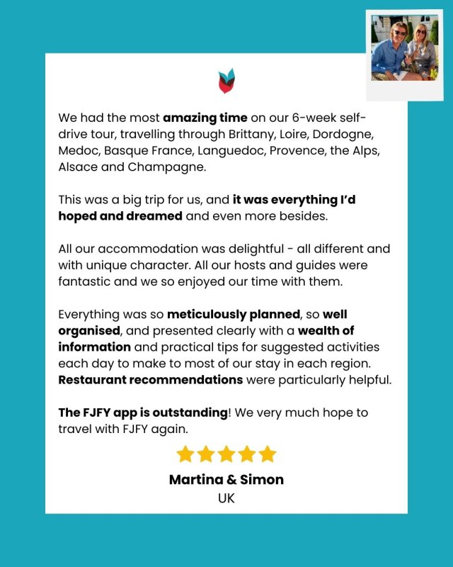 A 5-star review from France Just For You travelers