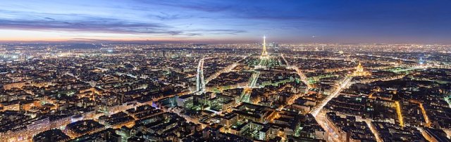 Paris by night, view from Montparnasse Tower roof terrace
