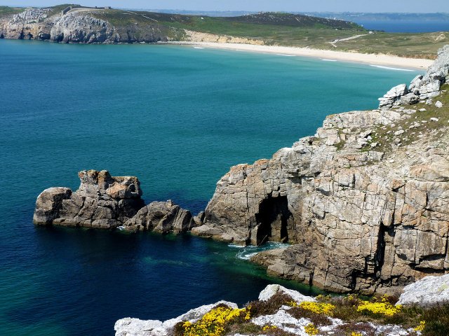 A view of the rocky coast of the Crozon Peninsula in Brittany