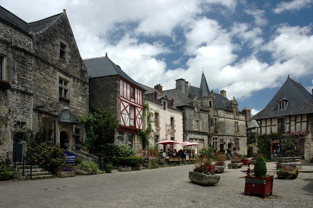 The village of Rochefort-en-Terre - stone houses around a square with lots of flowers