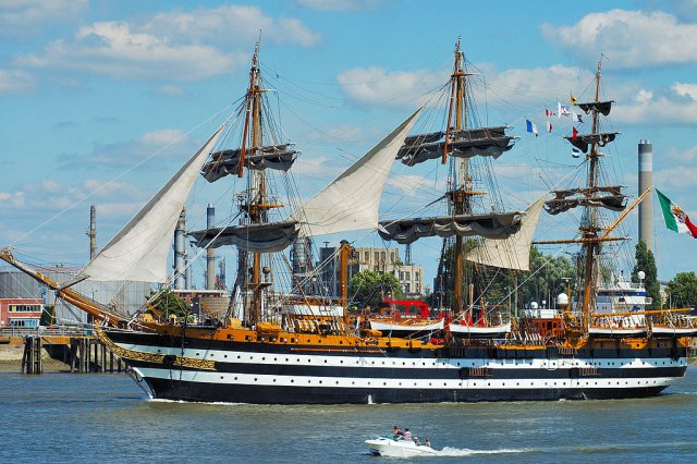 A beautiful multi-masted ship at the Rouen Armada in Normandy
