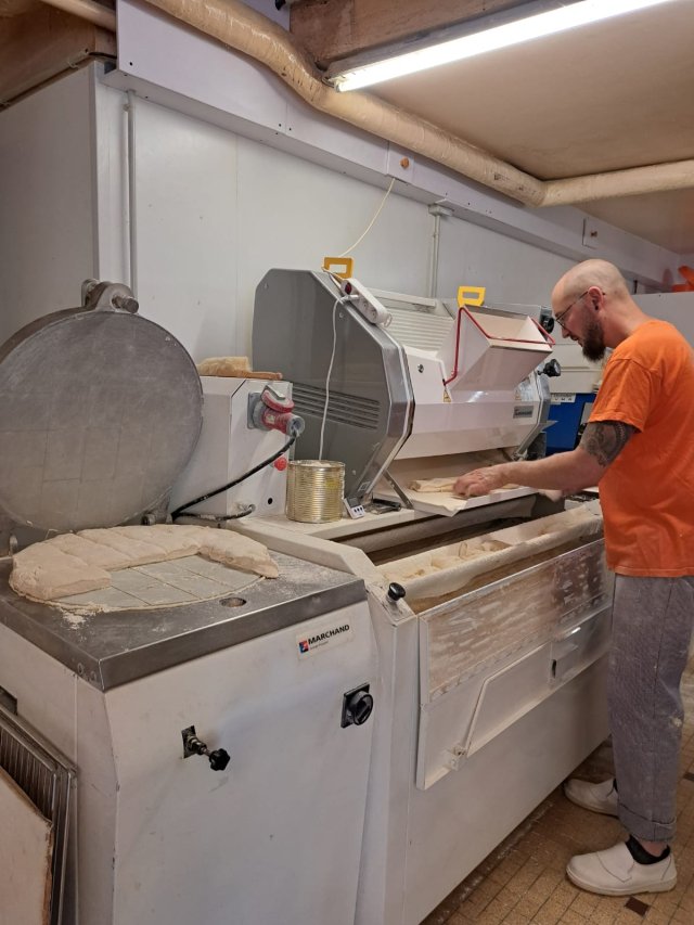 Xavier shaping the baguettes Xavier the bake, shaping the baguettes