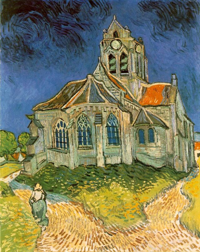 A painting by van Gogh of the Church at Auvers-sur-Oise
