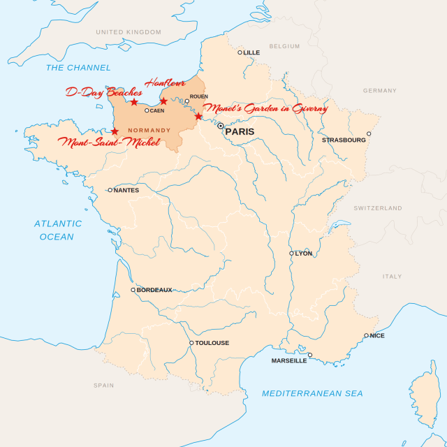 Map of Normandy and key sites