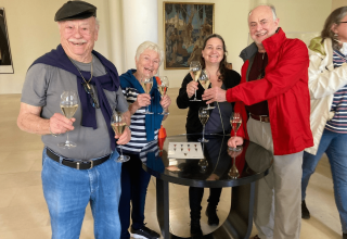 Travelers Alex & Judy enjoying a Champagne tasting in Reims Travelers Alex & Judy enjoying a Champagne tasting in Reims