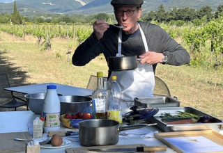 Traveler Bruce enjoying an outdoor cooking class in Provence Traveler Bruce enjoying an outdoor cooking class in Provence