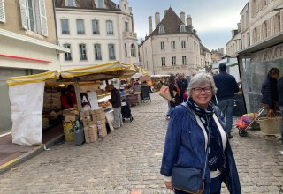 Traveler Lucienne from Australia at the market in Beaune