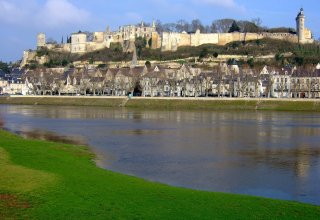 A view across the river of the town of Chinon and its castle