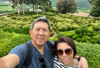 Travelers Christina and Matt from Singapore in Marqueyssac Gardens