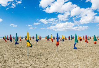 The beach and colorful umbrellas at Deauville