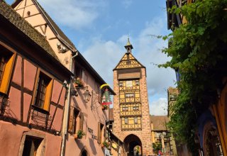 View of the Dolder Tower from Riquewihr's main street