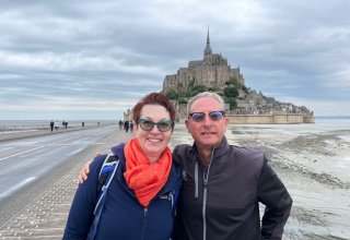 Travelers Lori Jo and George from the USA at Mont Saint Michel