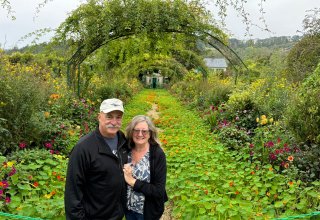 Travelers Mary & Scott in Monet's Garden in Giverny, Normandy