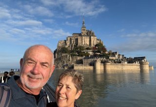 Travelers Simon & Josie from Australia at Mont Saint-Michel in Normandy