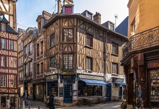 Half-timbered buildings in the old town of Rouen, Normandy