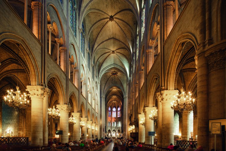 Inside notre Dame Cathedral in Paris