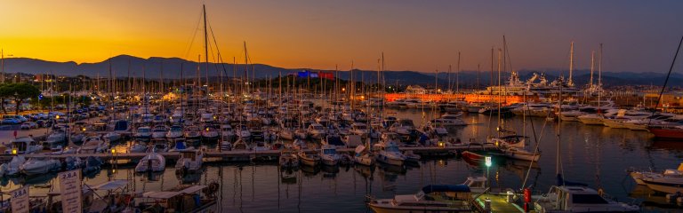 Sunset view of the harbor in Antibes