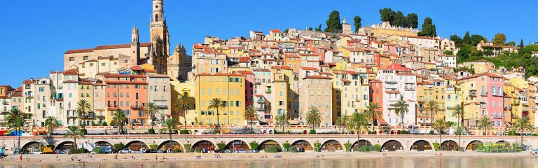The colorful pastel buildings in Menton on the French Riviera