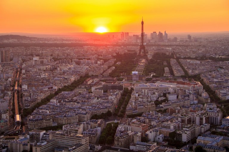 View of Paris and the Eiffel Tower at sunset