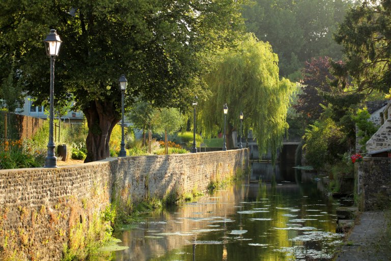 Romantic stroll along the Aure river in Bayeux, Normandy