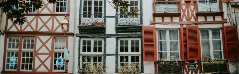 Traditional Basque colorful half-timbered houses