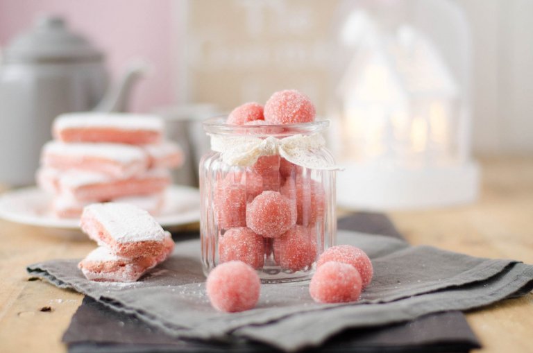 Pink biscuit truffles