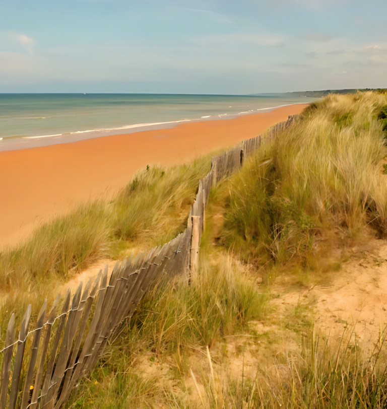 Omaha Beach in Normandy, France, seen from the dunes above