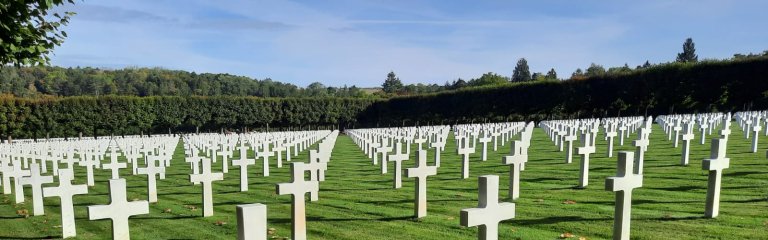 The white crosses marking the graves of American soldiers in Montfaucon sur Argonne, Verdun, the biggest American cemetery in Europe