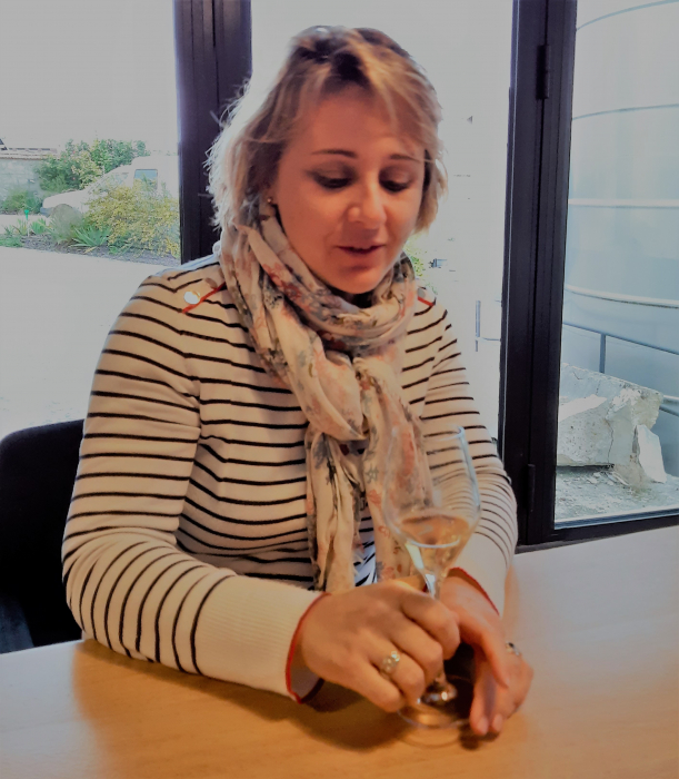 Emilie tasting Champagne